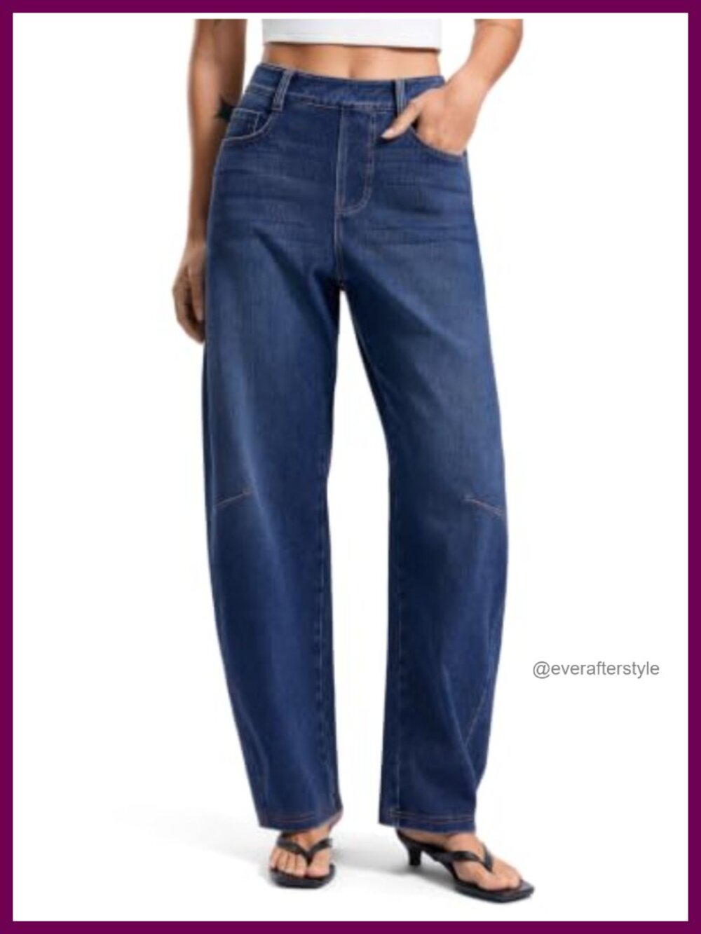 Women's Stretchy Barrel Jeans High Waist Pull On Baggy Denim Pants